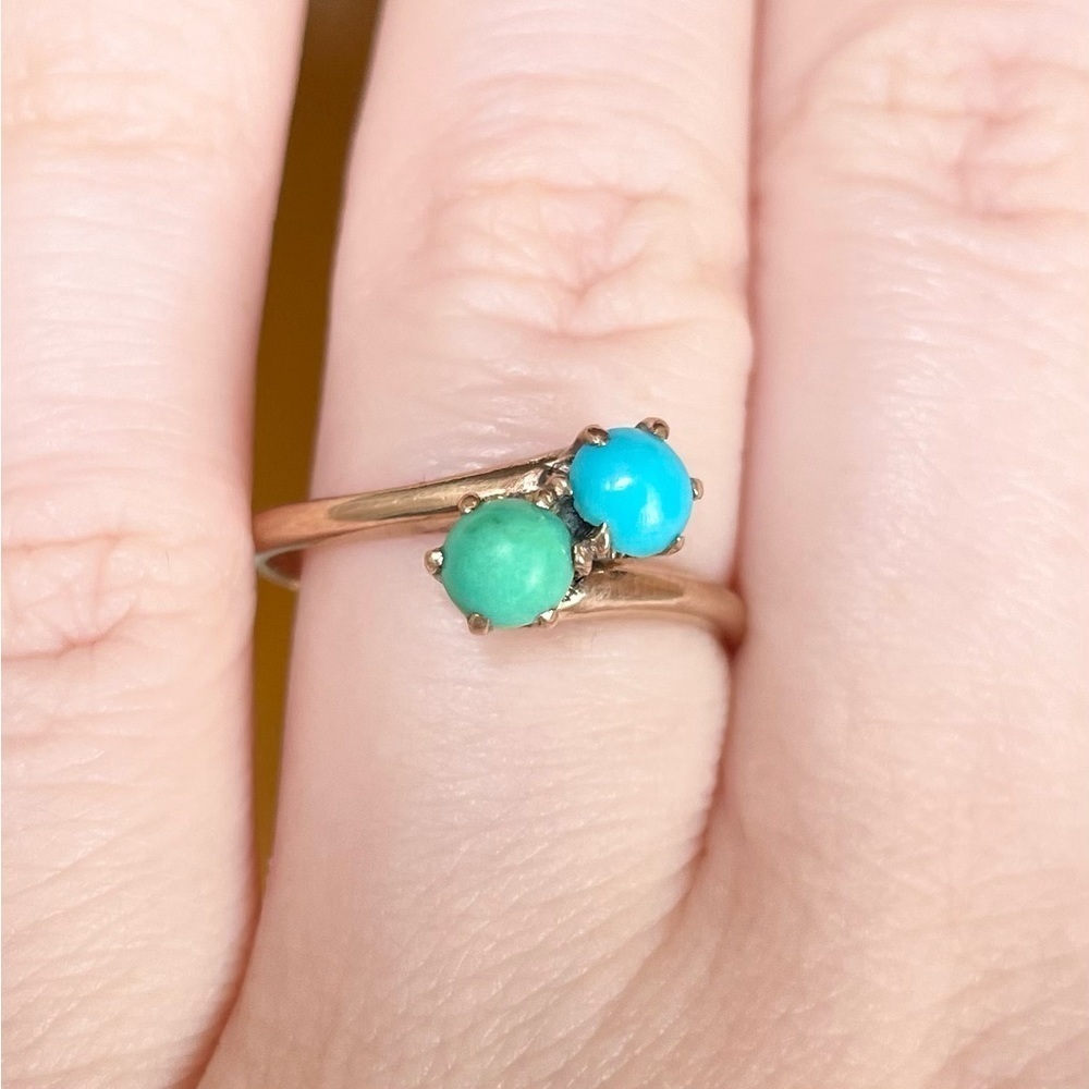 Victorian Edwardian Turquoise sleeping beauty green blue bypass 9k gold … - Picture 2 of 10